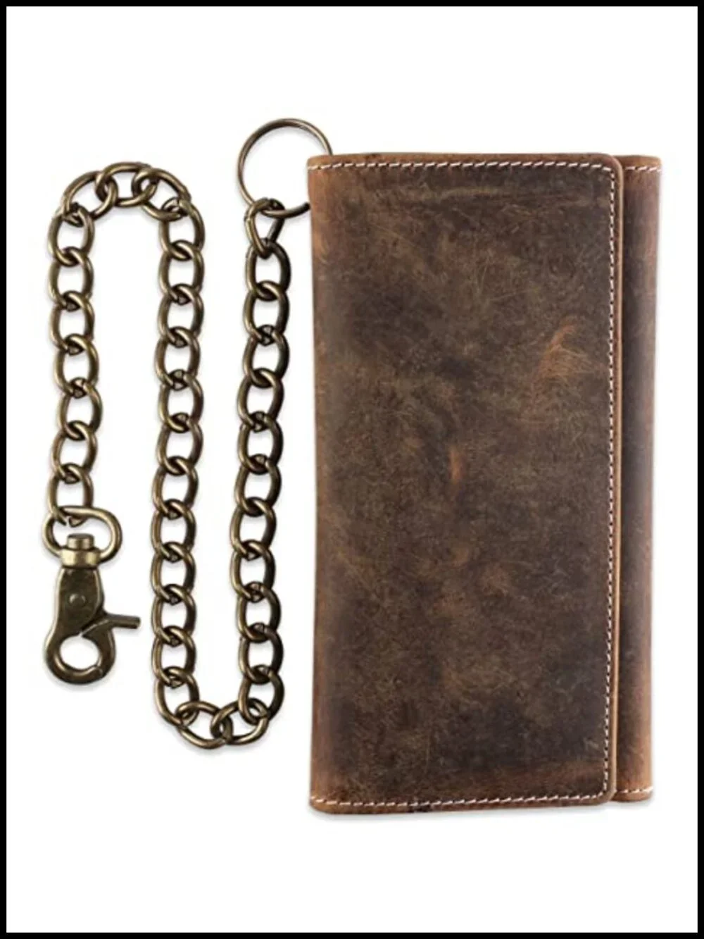 Premium Buffalo Leather RFID Blocking Chain Wallet Tri-Fold with 16 Slots